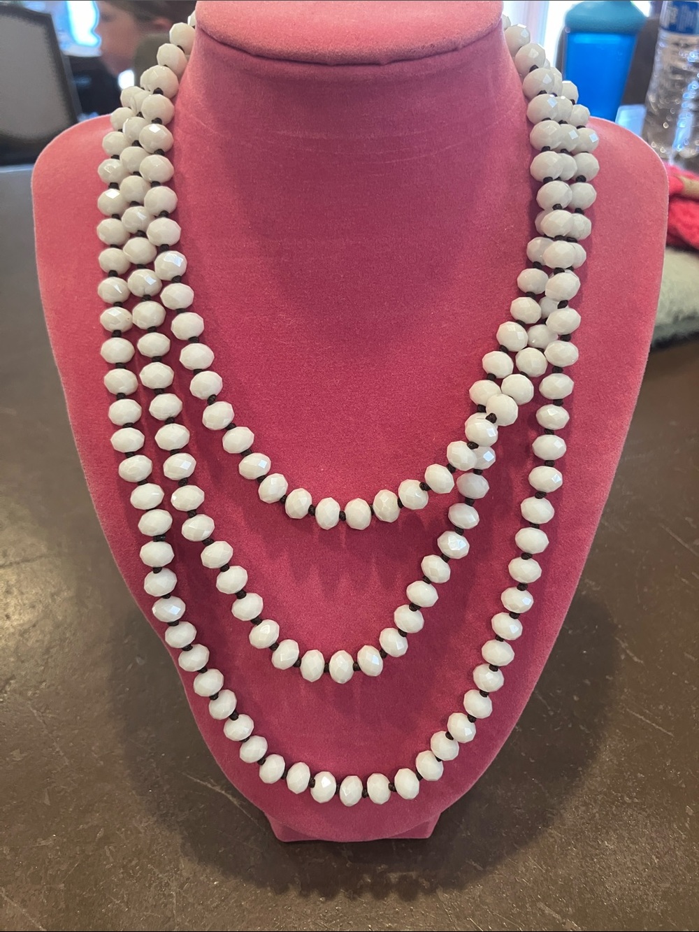 Elegant Triple-Strand White Beaded Necklace